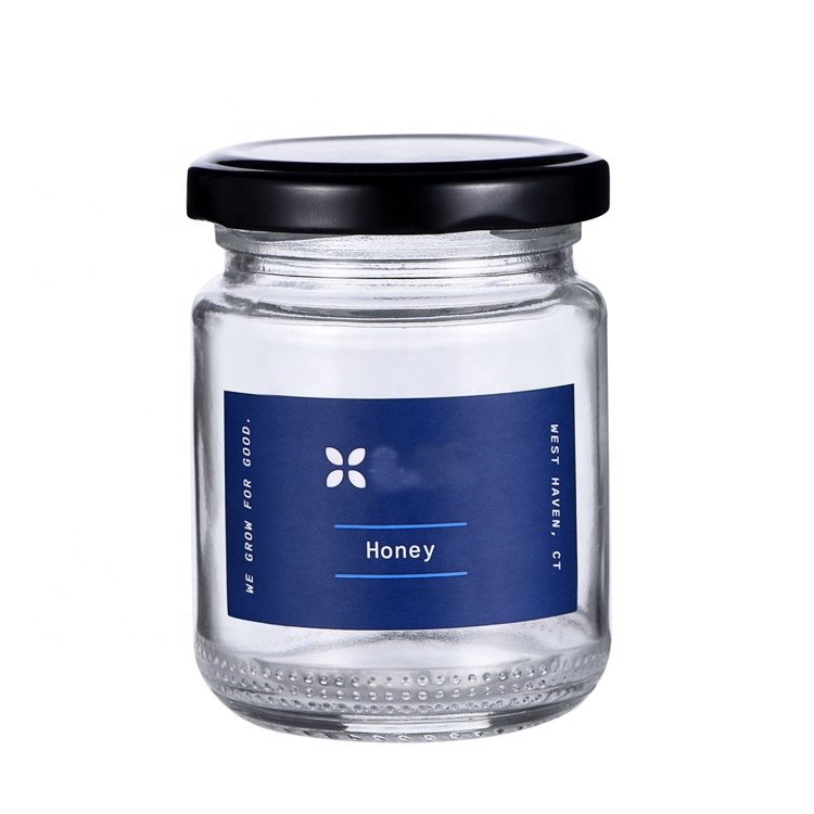 150g 5oz Glass Jar Honey Packing Bottle Jam Jar Candy Bottle Glass Food Storage Bottle with Black Metal Lids