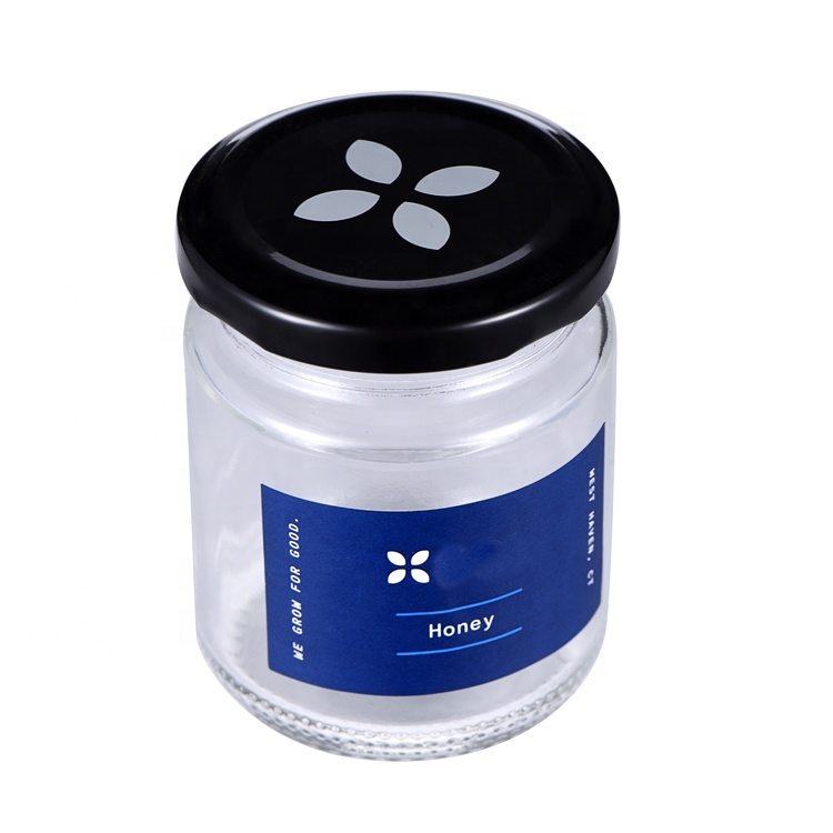 150g 5oz Glass Jar Honey Packing Bottle Jam Jar Candy Bottle Glass Food Storage Bottle with Black Metal Lids