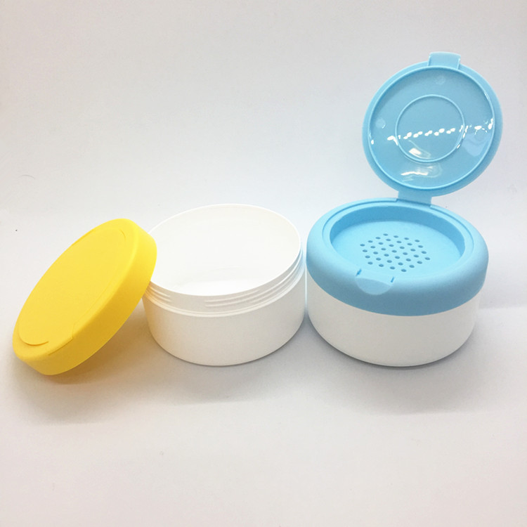 150g PP empty white PP baby body powder jar with flip top caps