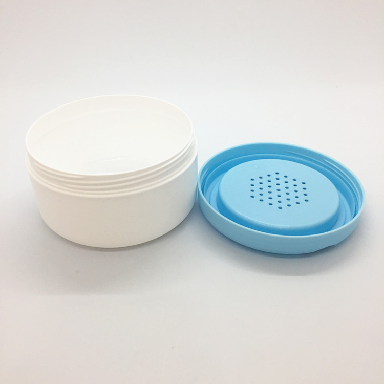 150g PP empty white PP baby body powder jar with flip top caps