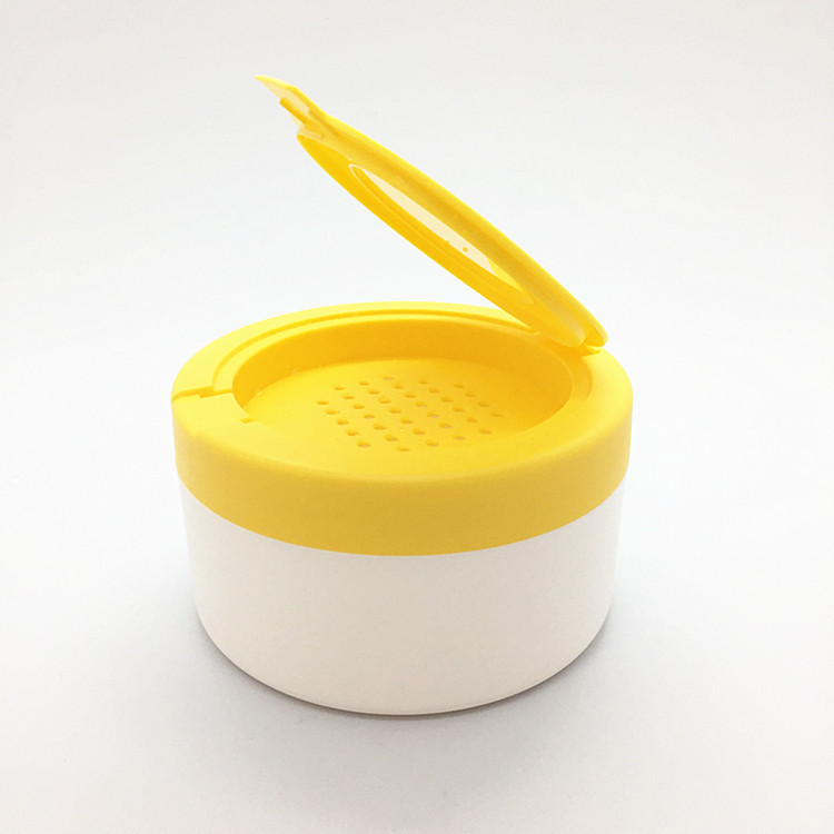 150g PP empty white PP baby body powder jar with flip top caps