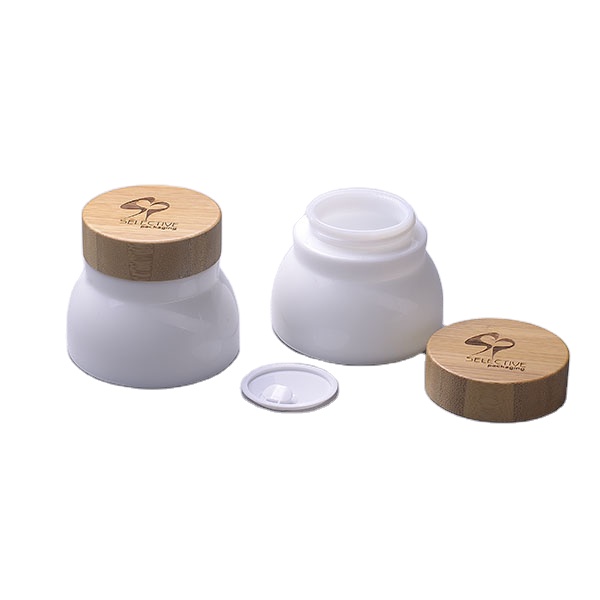 150g opal glass jar with bamboo cap  white cosmetic jar eco friendly cosmetic packaging