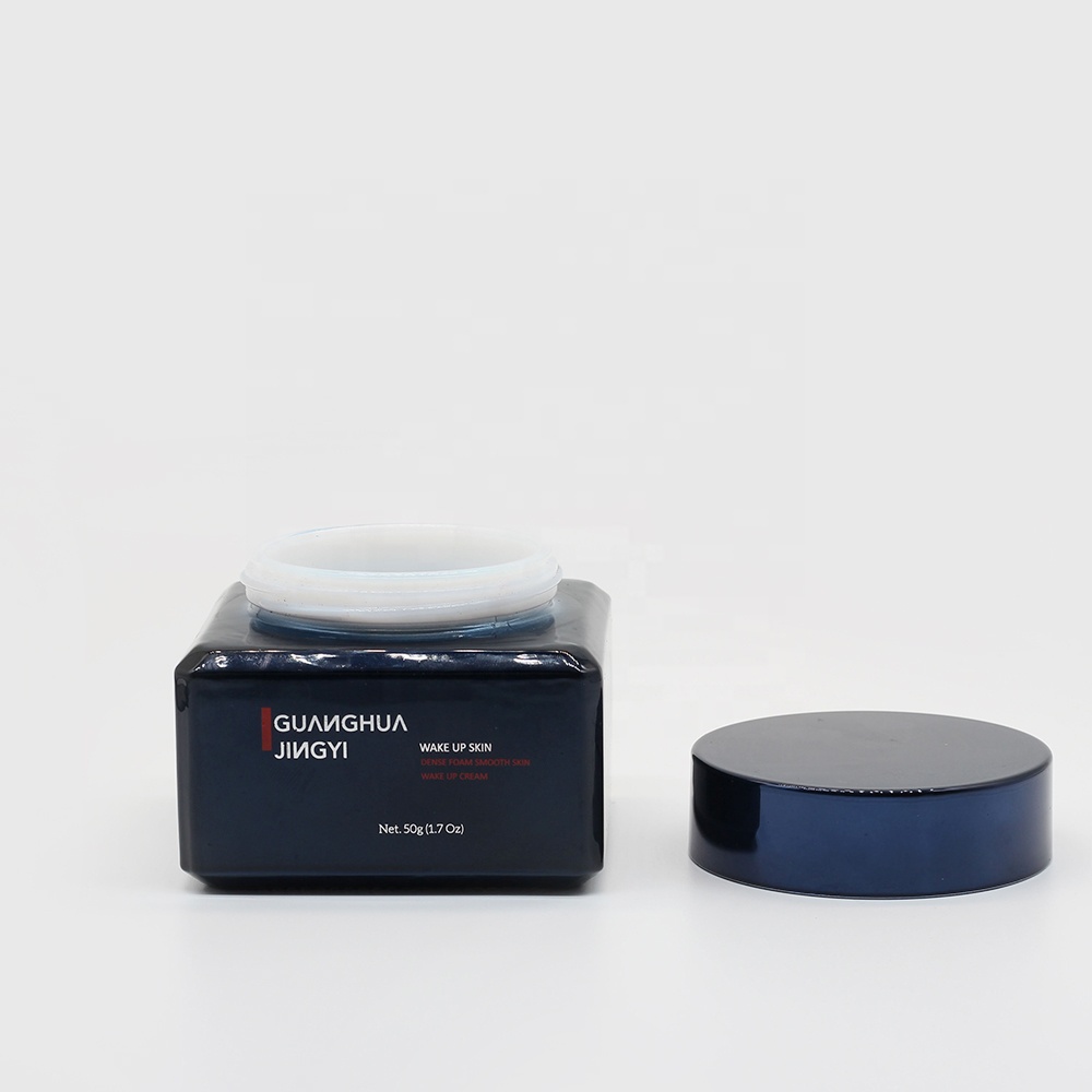 150g square opal glass cream jar with black coating and plastic lid