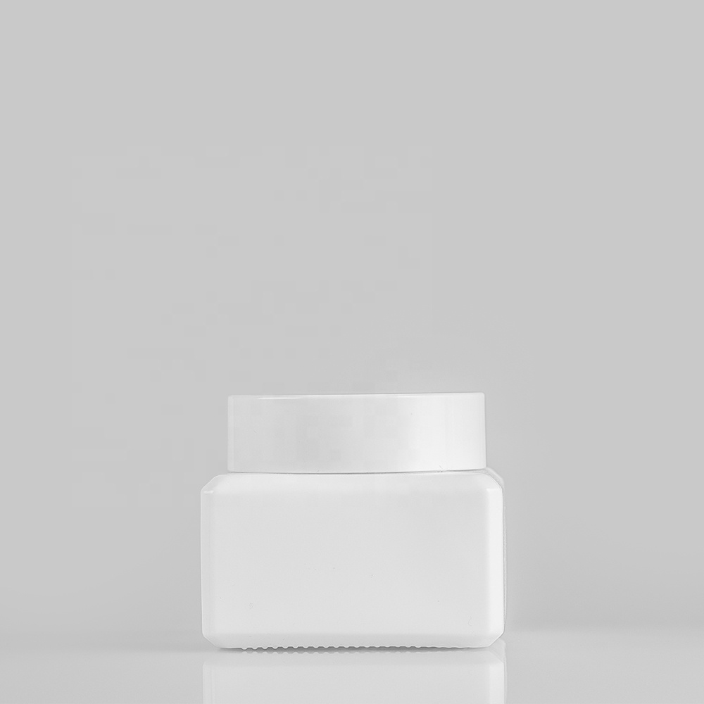 150g square opal glass cream jar with black coating and plastic lid