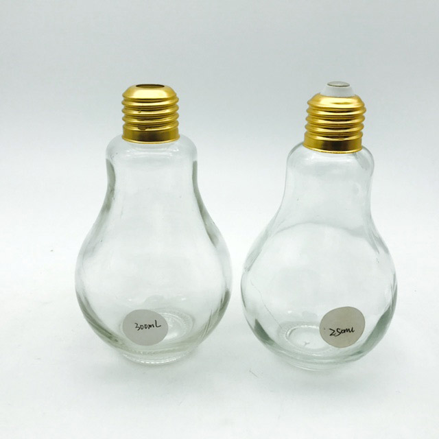 150ml 200ml 250ml beverage milk bulb shaped glass jar/ light bulb bottle with lids straw