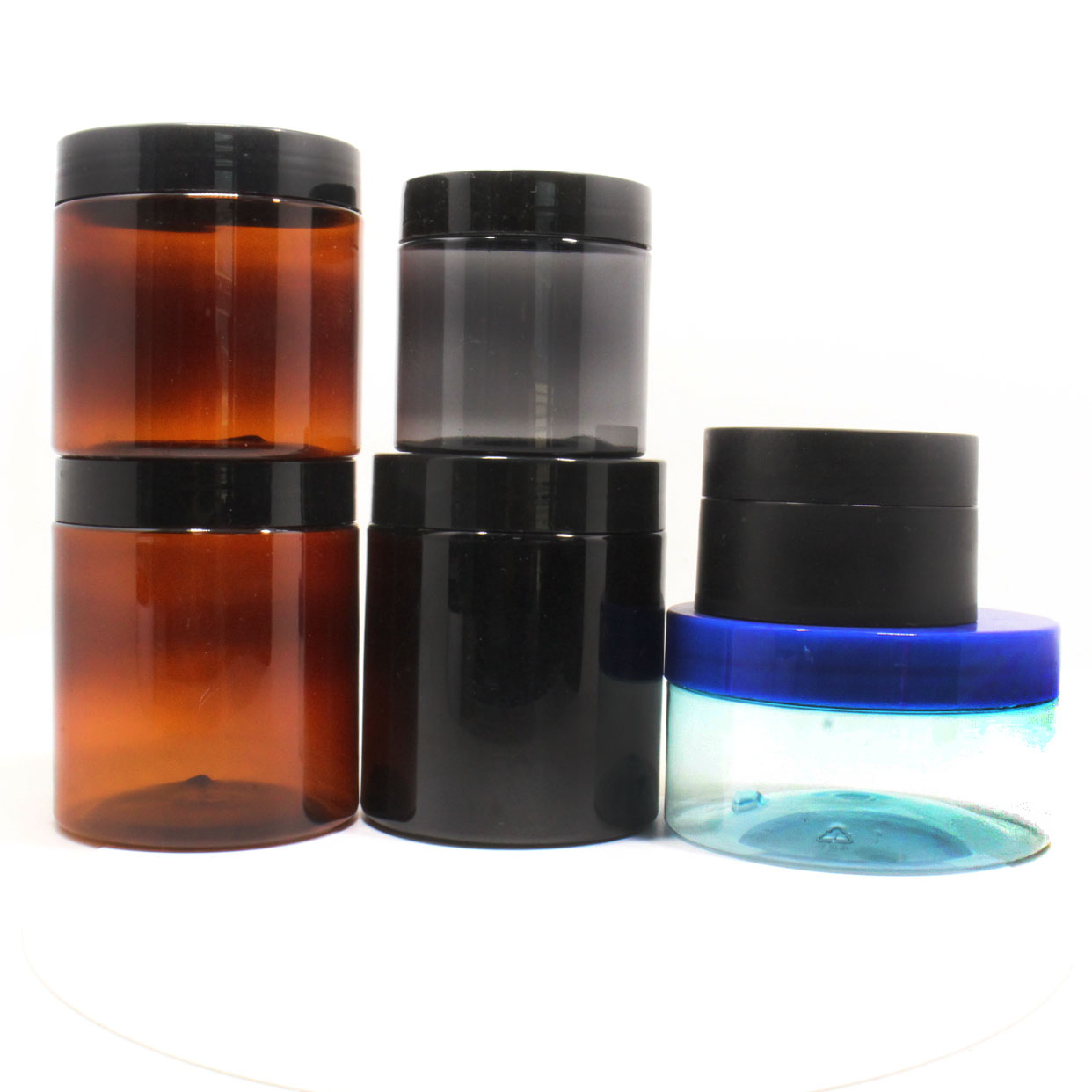 150ml 200ml 250ml empty big size amber black blue PET plastic cosmetic packaging jars with screw lid