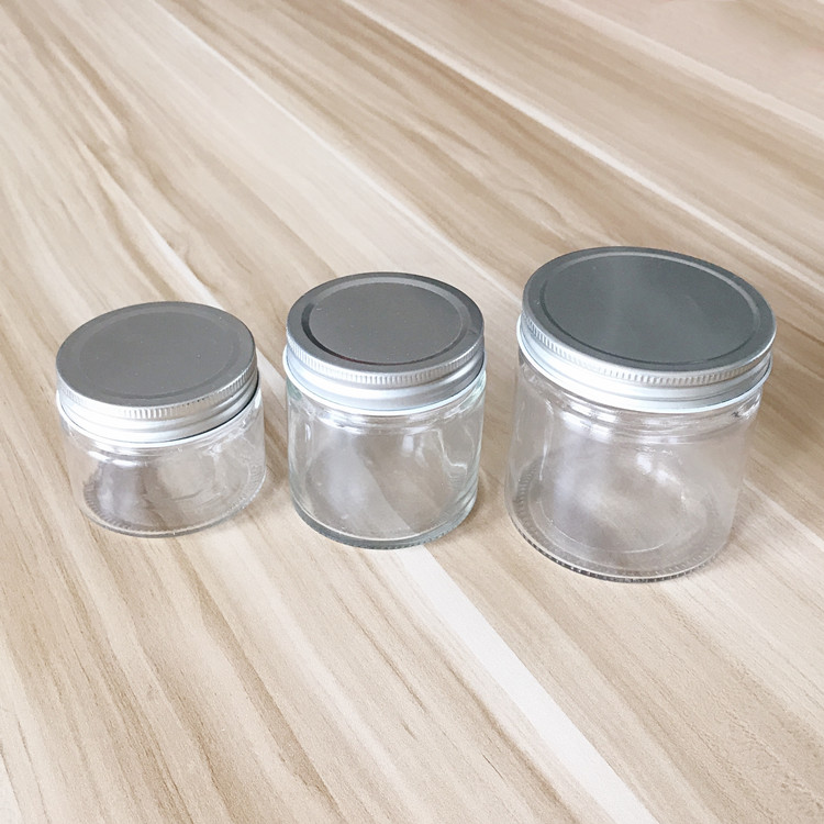150ml 200ml 350ml clear round glass jar with wide mouth and screw metal lid