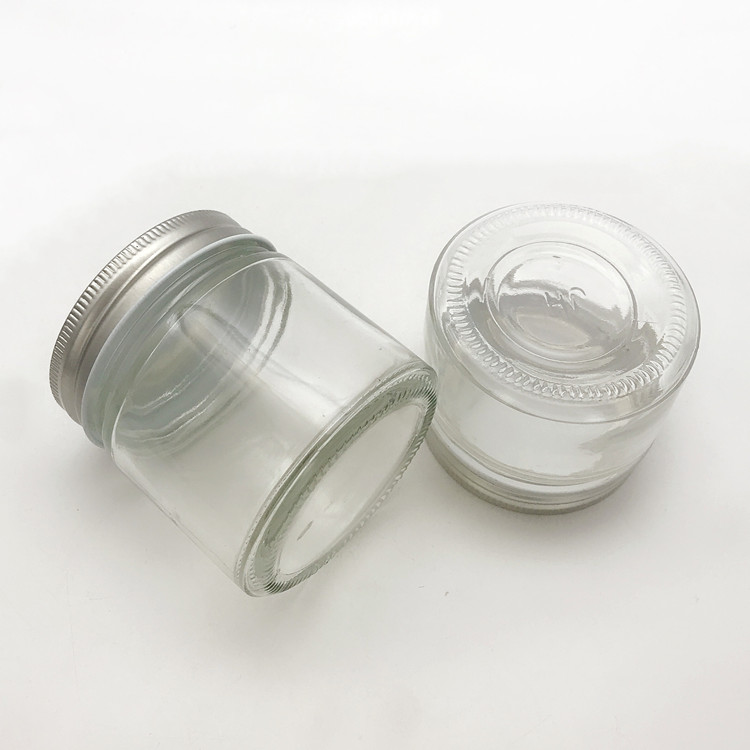 150ml 200ml 350ml clear round glass jar with wide mouth and screw metal lid