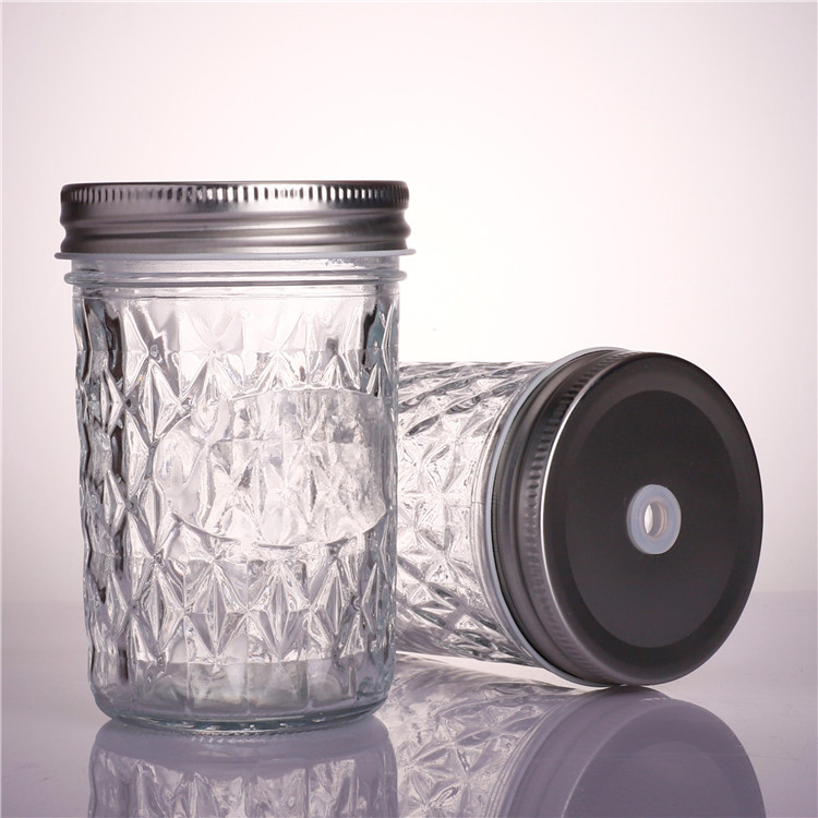 150ml 200ml 380ml 500ml Glass Cylinder Mason Jar Food Canning Packaging Glass Jar for Jam Honey Juice Pickle with Metal Lid