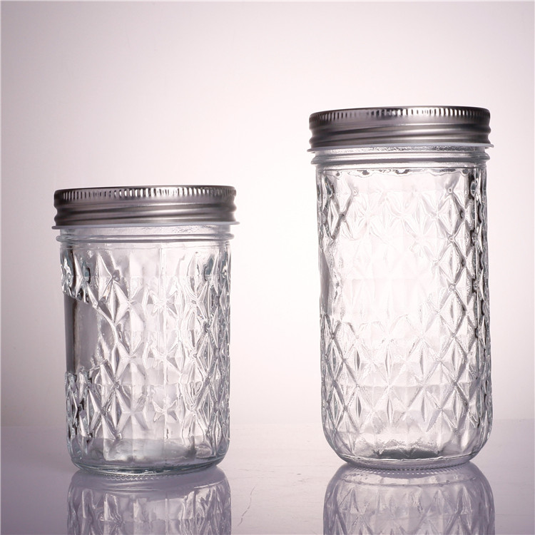 150ml 200ml 380ml 500ml Glass Cylinder Mason Jar Food Canning Packaging Glass Jar for Jam Honey Juice Pickle with Metal Lid