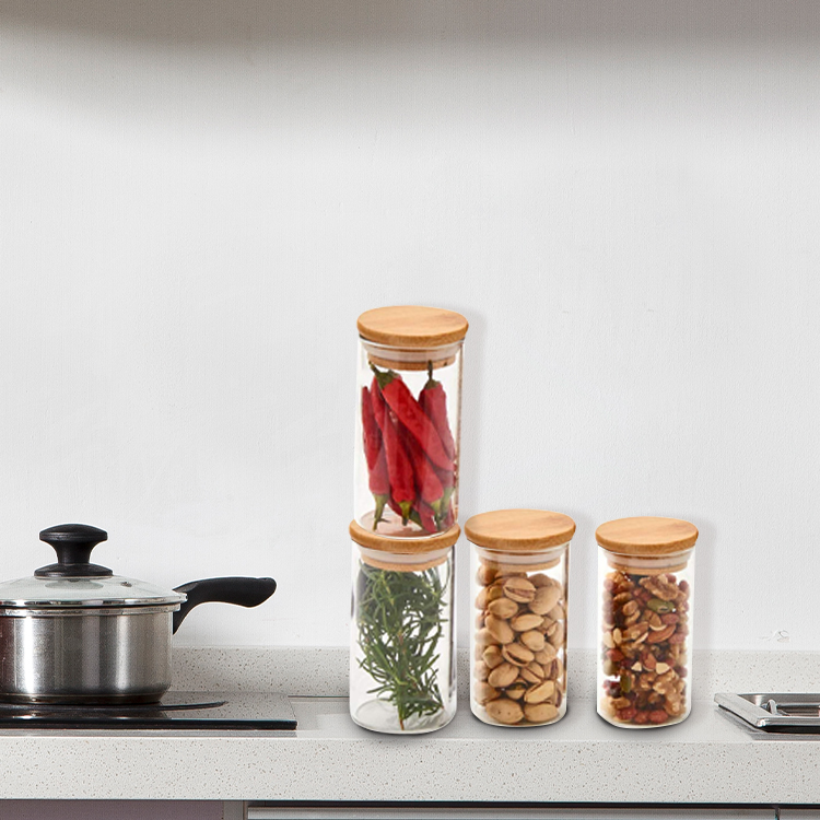 150ml 200ml Borosilicate Canning Glass Bottle with Bamboo Lid for Tea Candy
