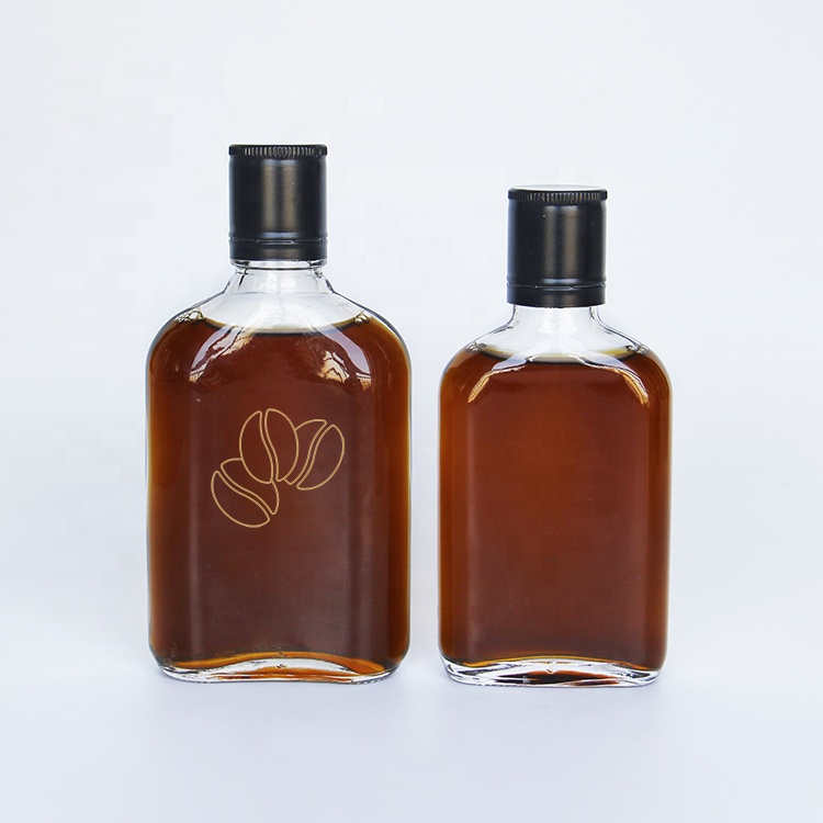 150ml 200ml wholesale Flat flask empty whisky wine glass bottle for liquor cold brew coffee