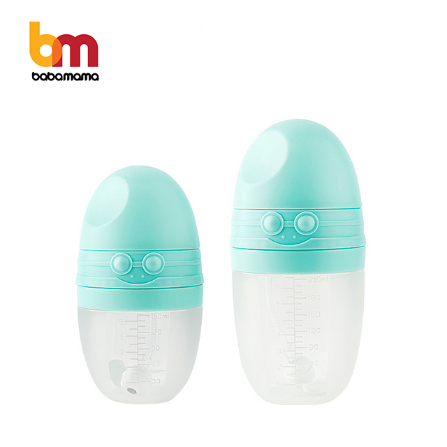 150ml 210ml Hand Free Wide Nek Newborn Naby Drink Nipple Bottle, Collapasable Soft Silicone Baby Milk Feeding Bottle/