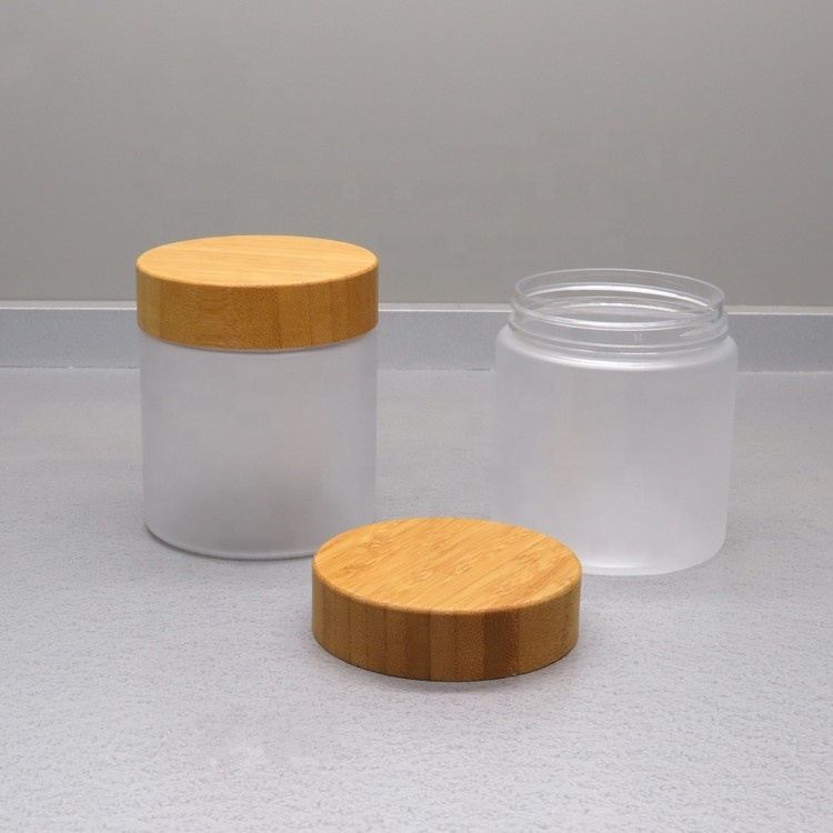 150ml 250g 250ml 8oz 500ml frosted clear PET plastic cosmetic wax container cream jar with bamboo wooden lids