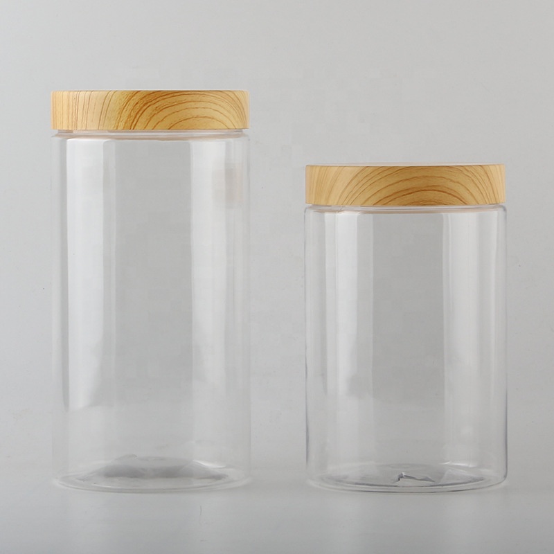 150ml 250ml 500ml big size clear frosted PET plastic cosmetic packaging empty facial mask jars with bamboo screw lid