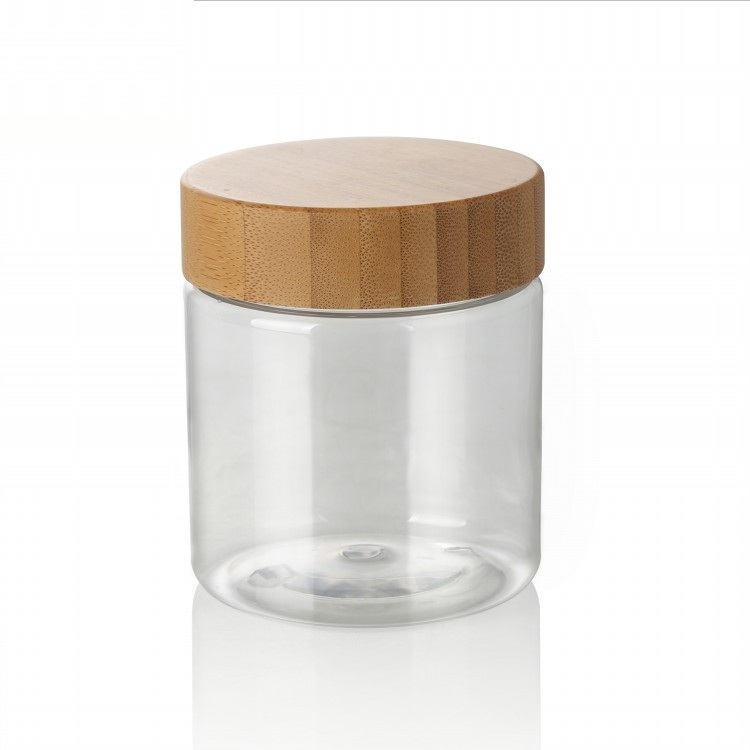 150ml 250ml 500ml big size cosmetic packaging clear plastic jars with bamboo screw lid 8 oz