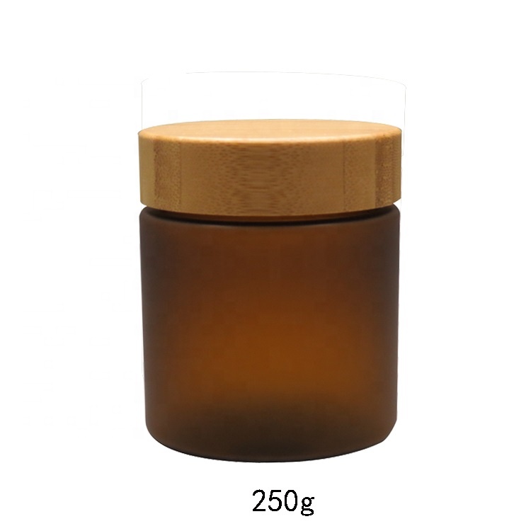150ml 250ml amber frosted plastic jar with Natural bamboo lid for cosmetic cream