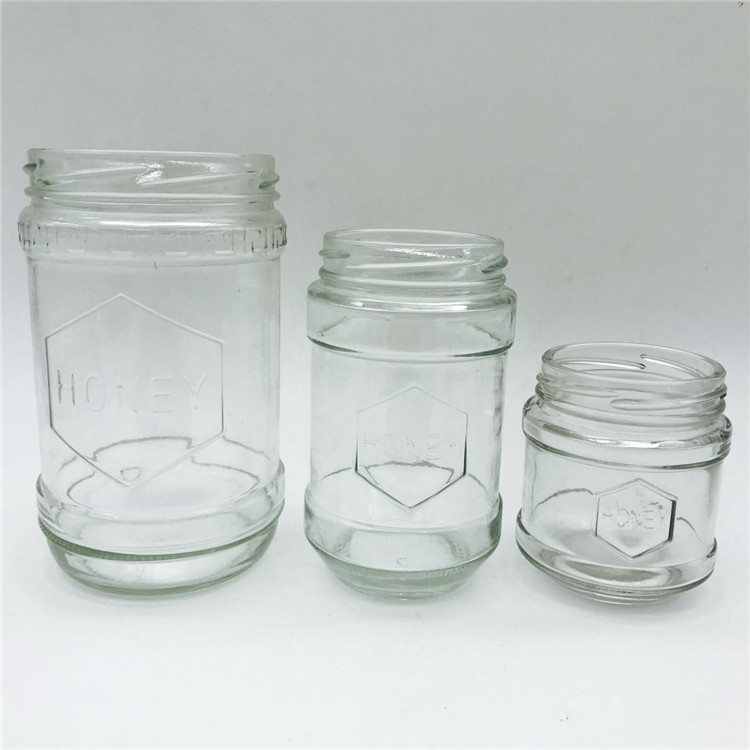 150ml 300ml 600ml Clear Glass Embossed honey pot jars
