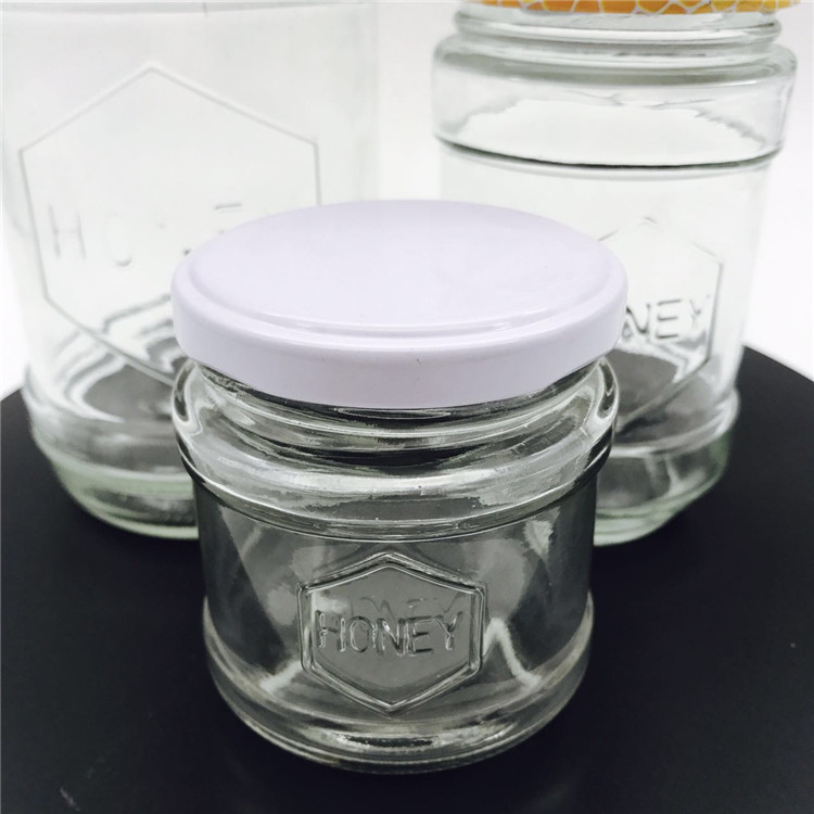 150ml 300ml 600ml Clear Glass Embossed honey pot jars