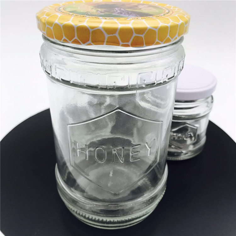 150ml 300ml 600ml Clear Glass Embossed honey pot jars