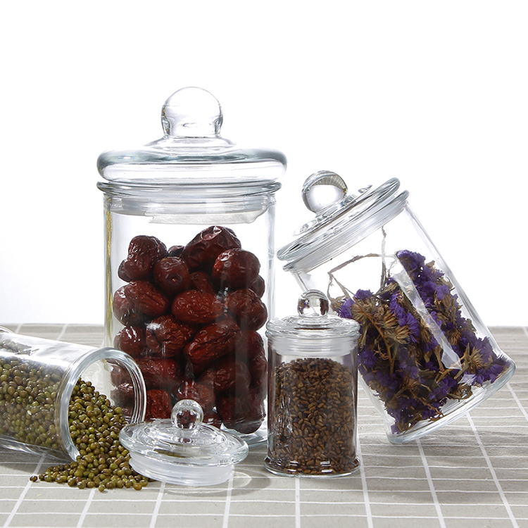 150ml 350ml 750ml 1250ml round sealed glass jar with glass lid for storing tea legumes and grains
