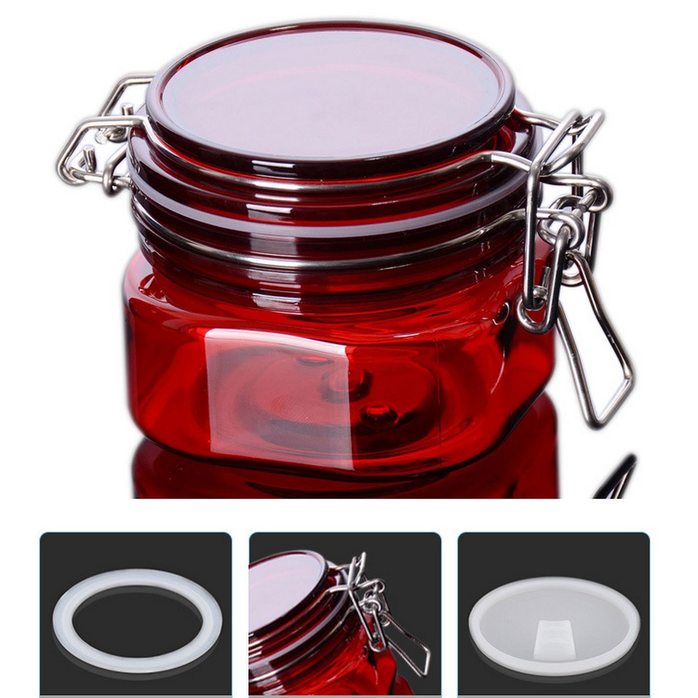 150ml 5oz Hot sell Square PET plastic kilner clip top jar red color Cosmetic Cream Jar