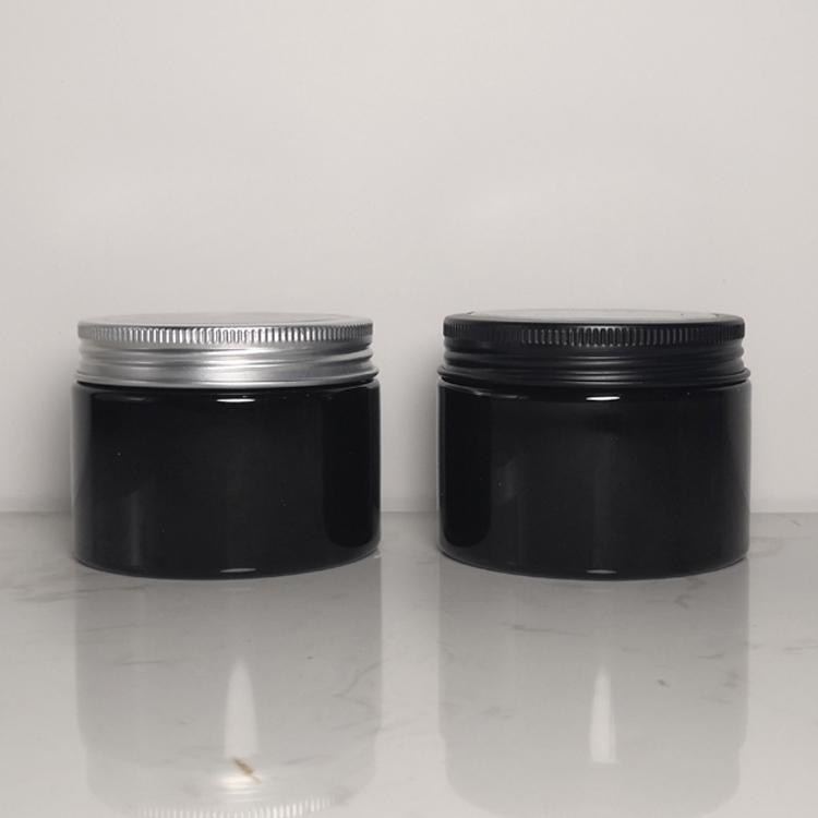 150ml 5oz PET Plastic Black Skin Care Cream Round Jar For Cosmetics Packaging with Aluminum Cover