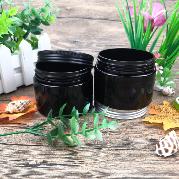150ml 5oz PET Plastic Black Skin Care Cream Round Jar For Cosmetics Packaging with Aluminum Cover
