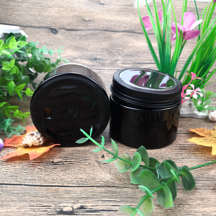 150ml 5oz PET Plastic Black Skin Care Cream Round Jar For Cosmetics Packaging with Aluminum Cover
