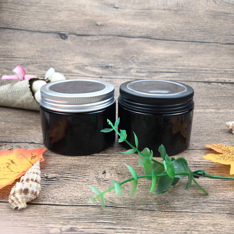 150ml 5oz PET Plastic Black Skin Care Cream Round Jar For Cosmetics Packaging with Aluminum Cover