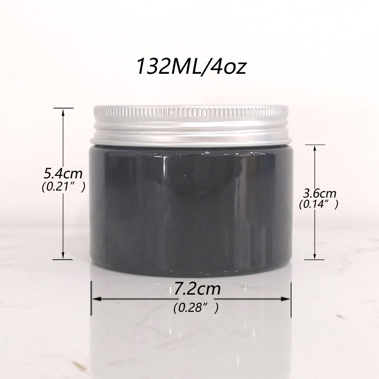 150ml 5oz PET Plastic Black Skin Care Cream Round Jar For Cosmetics Packaging with Aluminum Cover