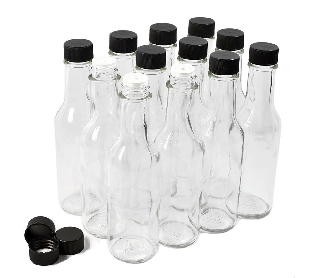 150ml 5oz clear glass sauce woozy bottle with 24-414 black screw cap and insert
