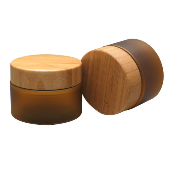 150ml 5oz frosted glass amber jar bamboo cap