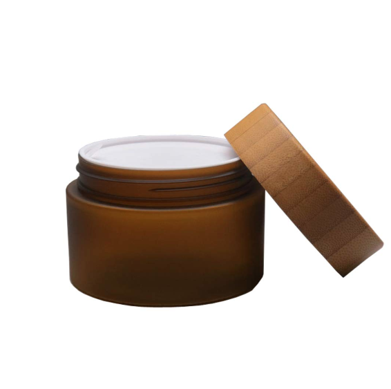 150ml 5oz frosted glass amber jar bamboo cap