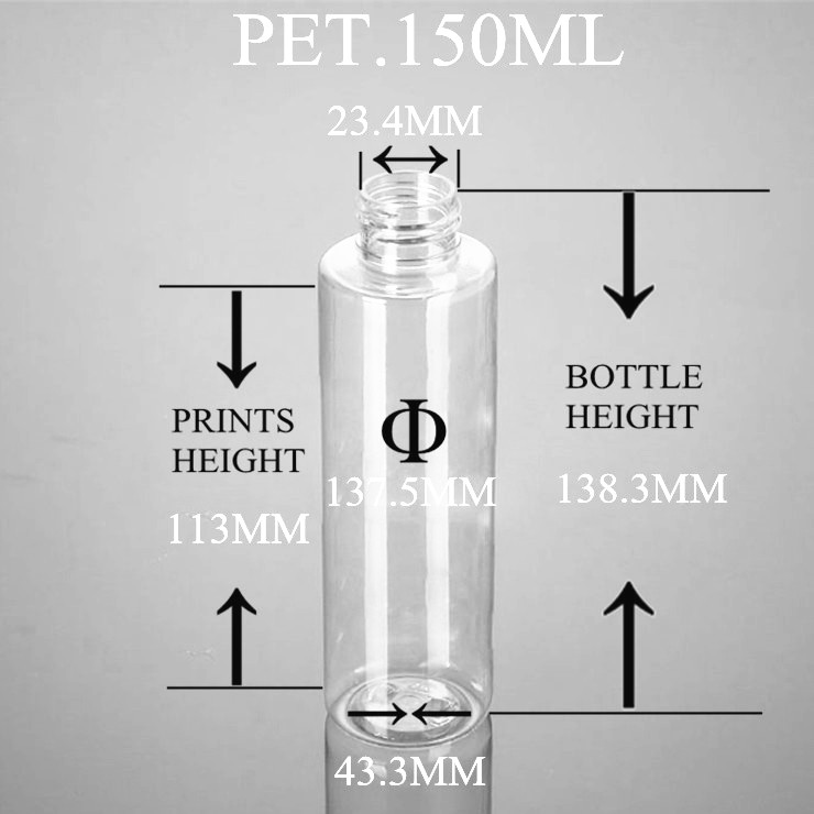 150ml Cylinder Clear Empty Pharma PET Bottles with White PP Lotion Pump 24/410
