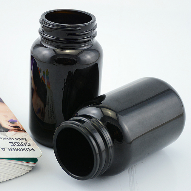 150ml black wide-mouth glass bottle medical pill bottles with silver aluminum lid