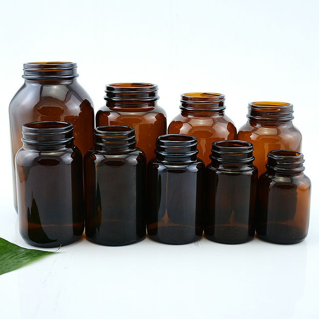 150ml black wide-mouth glass bottle medical pill bottles with silver aluminum lid