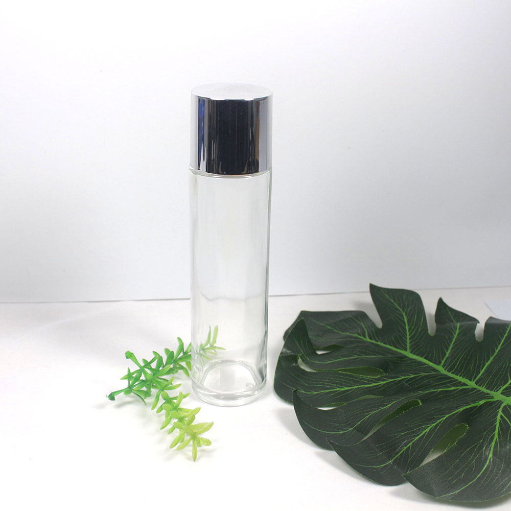 150ml clear glass Toner  bottle with silver white cover high-capacity container