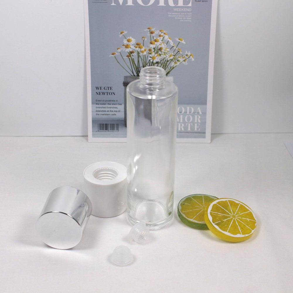 150ml clear glass Toner bottle with silver white cover high-capacity container