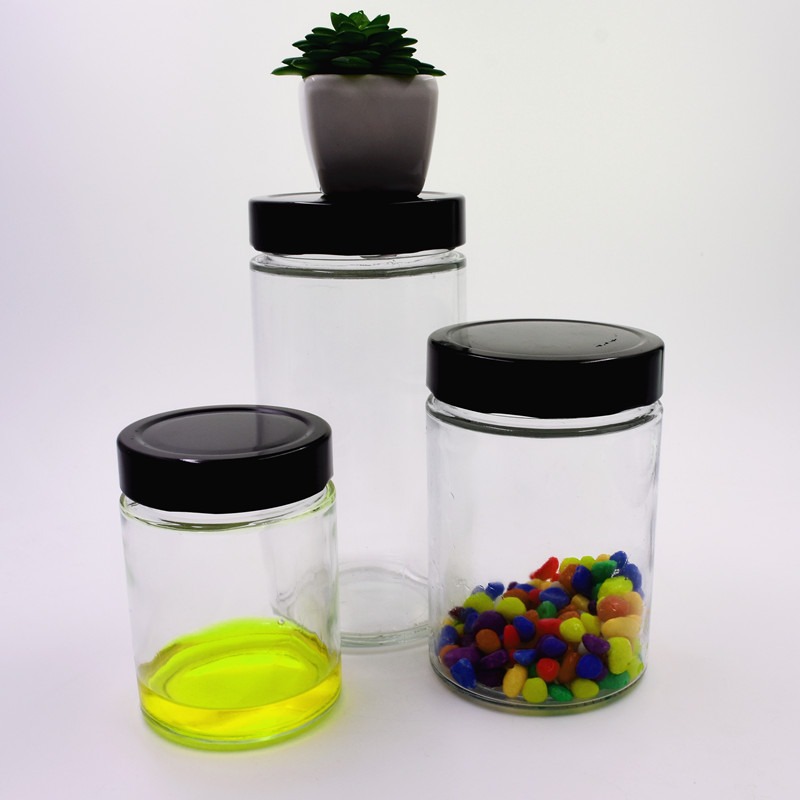 150ml clear round Store jam grain chili sauce dried fruit with high black lid customize the color of the bottle glass jar