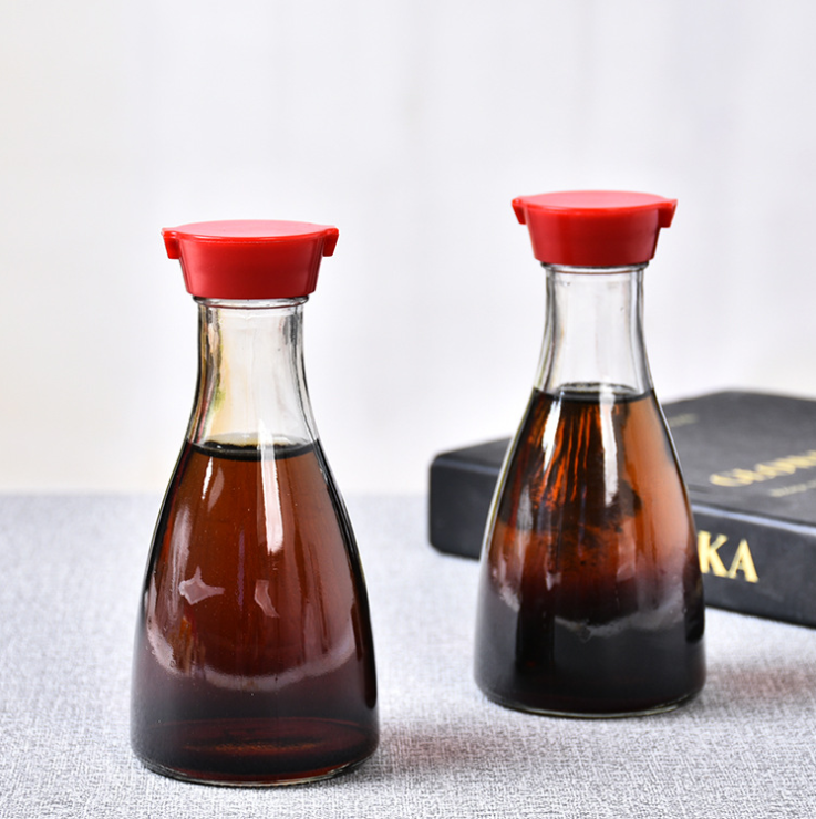 150ml dining table condiment kitchen sesame oil pot soy sauce vinegar glass bottle with plastic red cap