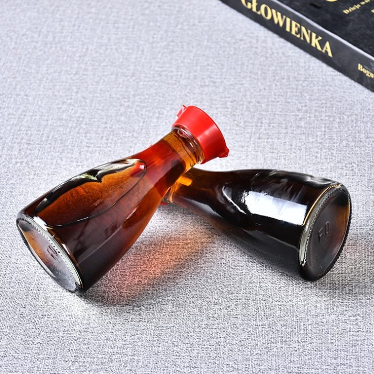 150ml dining table condiment kitchen sesame oil pot soy sauce vinegar glass bottle with plastic red cap