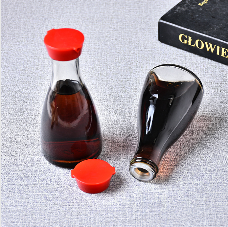 150ml dining table condiment kitchen sesame oil pot soy sauce vinegar glass bottle with plastic red cap