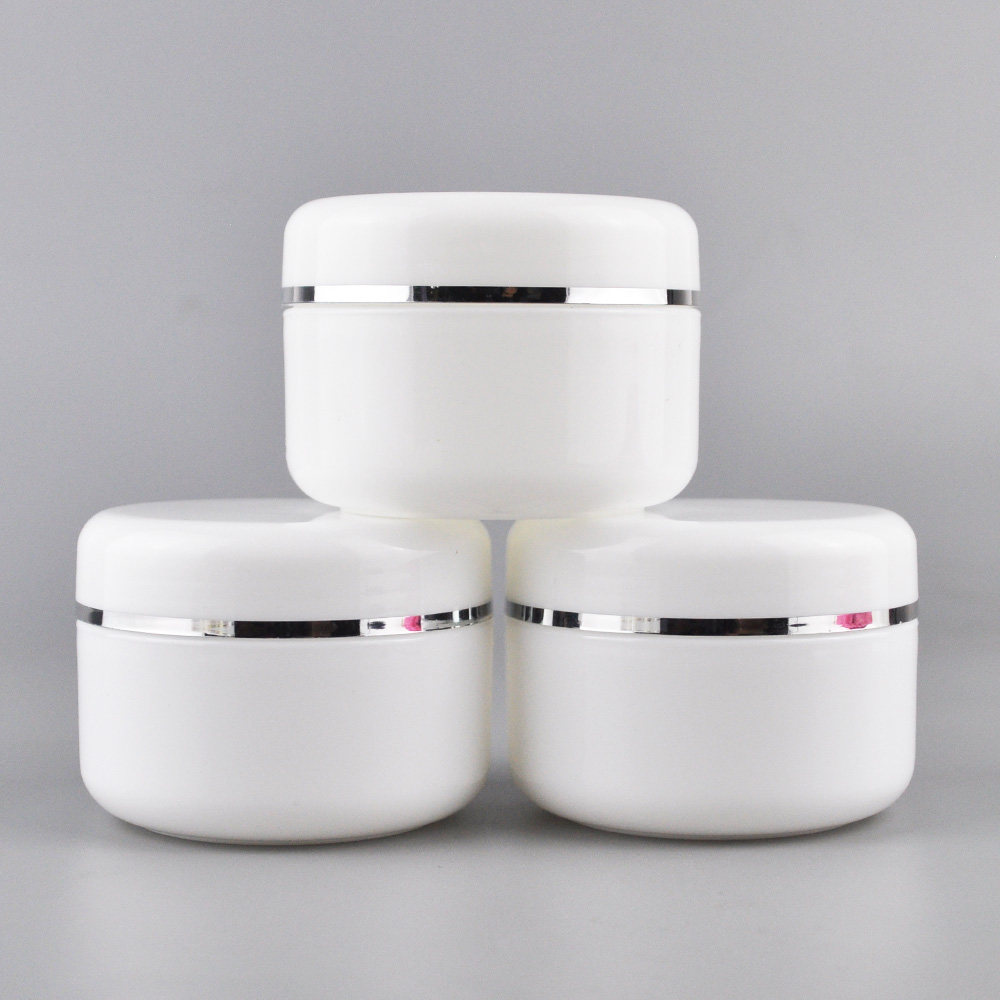 150ml double wall cosmetic container plastic white cream bottle with sliver line lid
