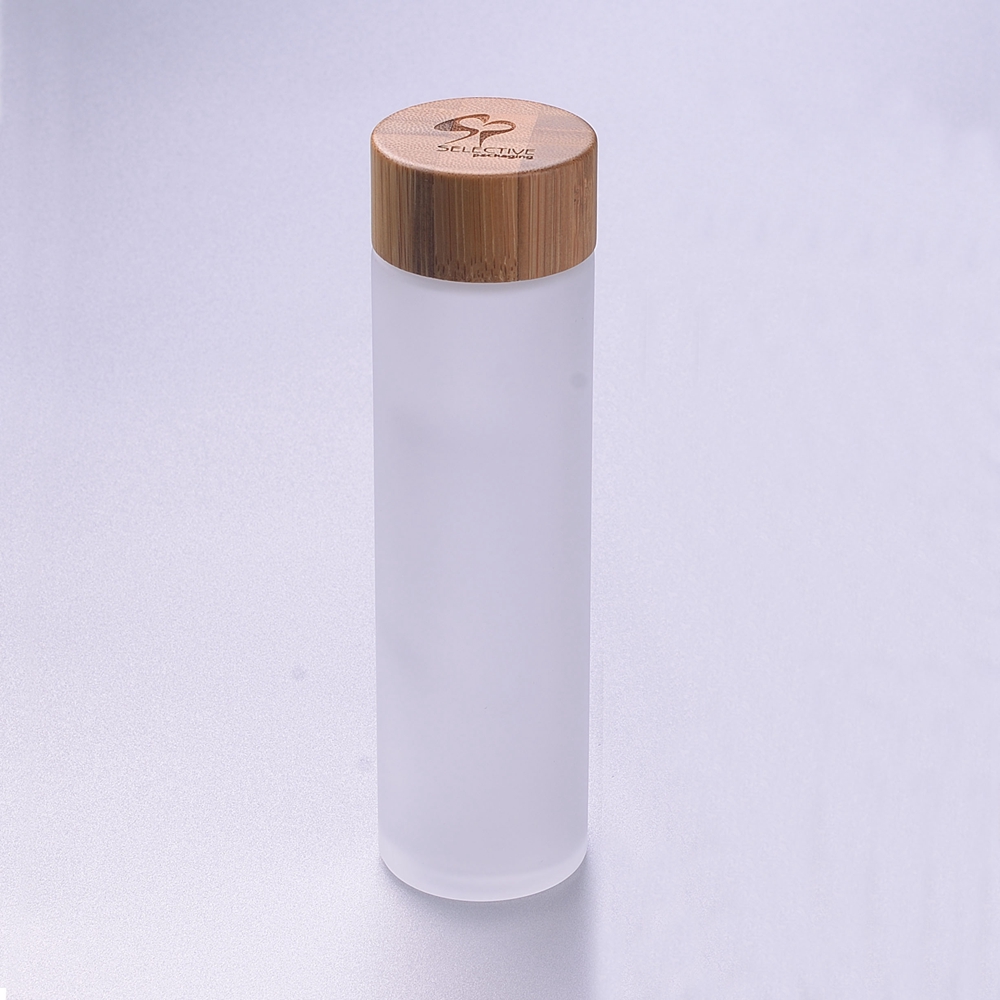 150ml frosted glass bottle with bamboo spray and bamboo cap lotion bottle
