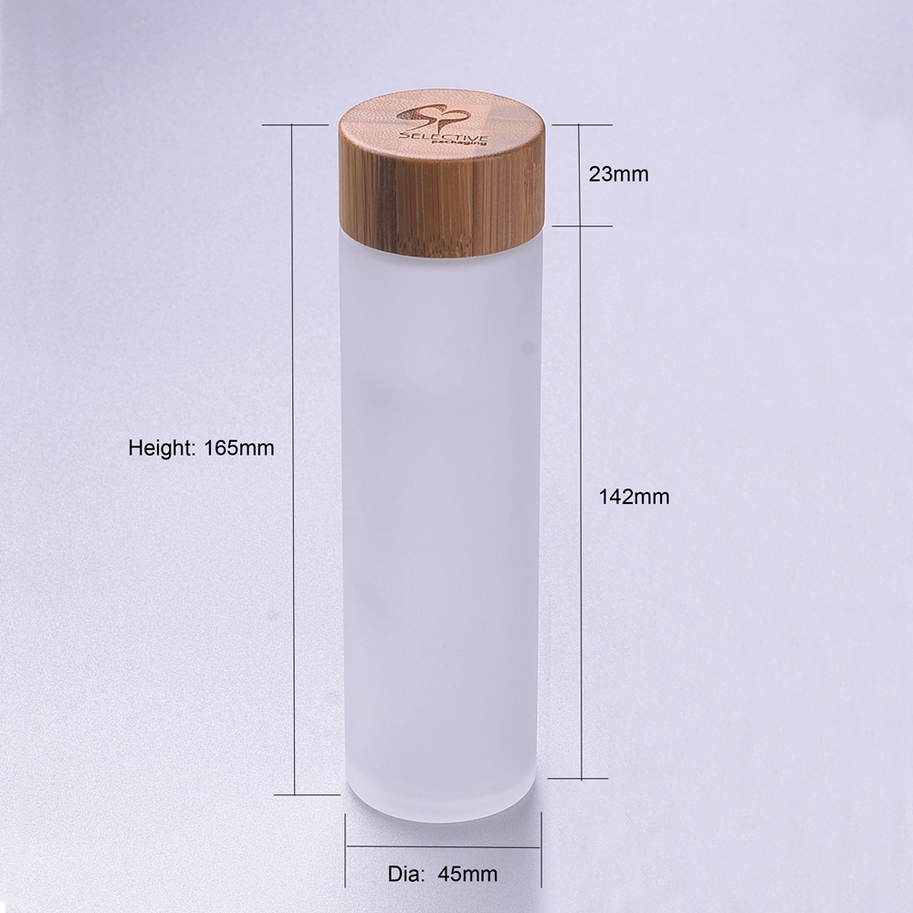 150ml frosted glass bottle with bamboo spray and bamboo cap lotion bottle