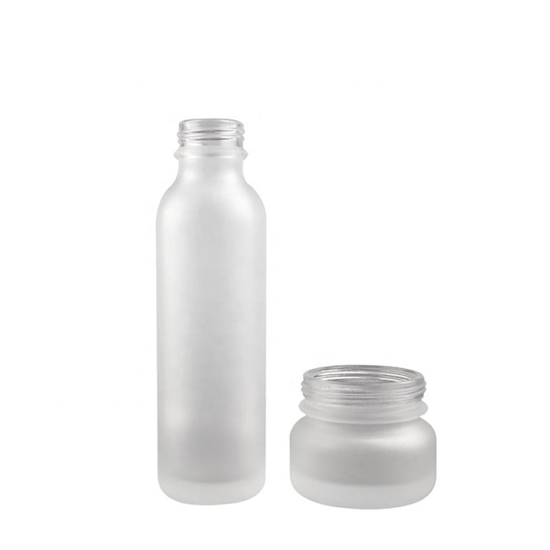 150ml frosted glass cream jar and bottle with bamboo cap