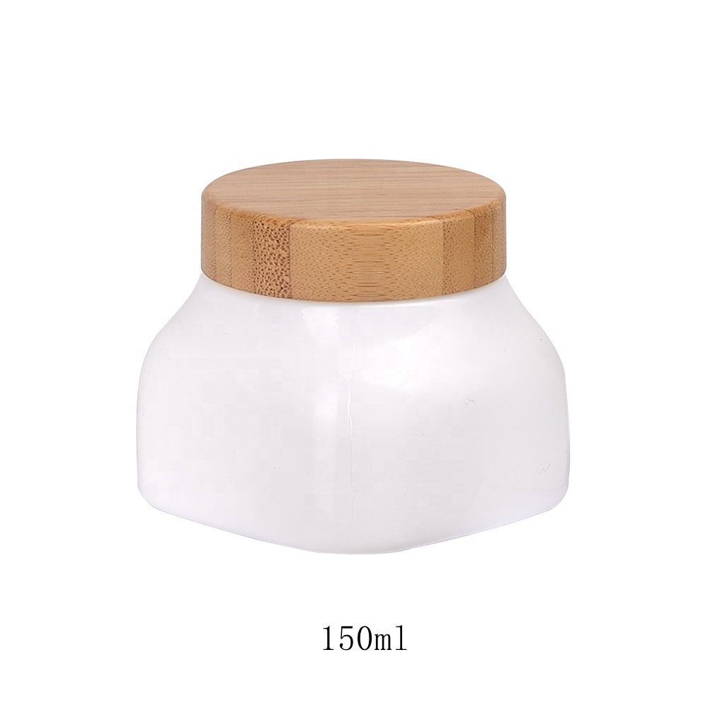 150ml opal white square opaque white glass jar skin care face cream cosmetic jars 150g glass jars with bamboo wooden lid