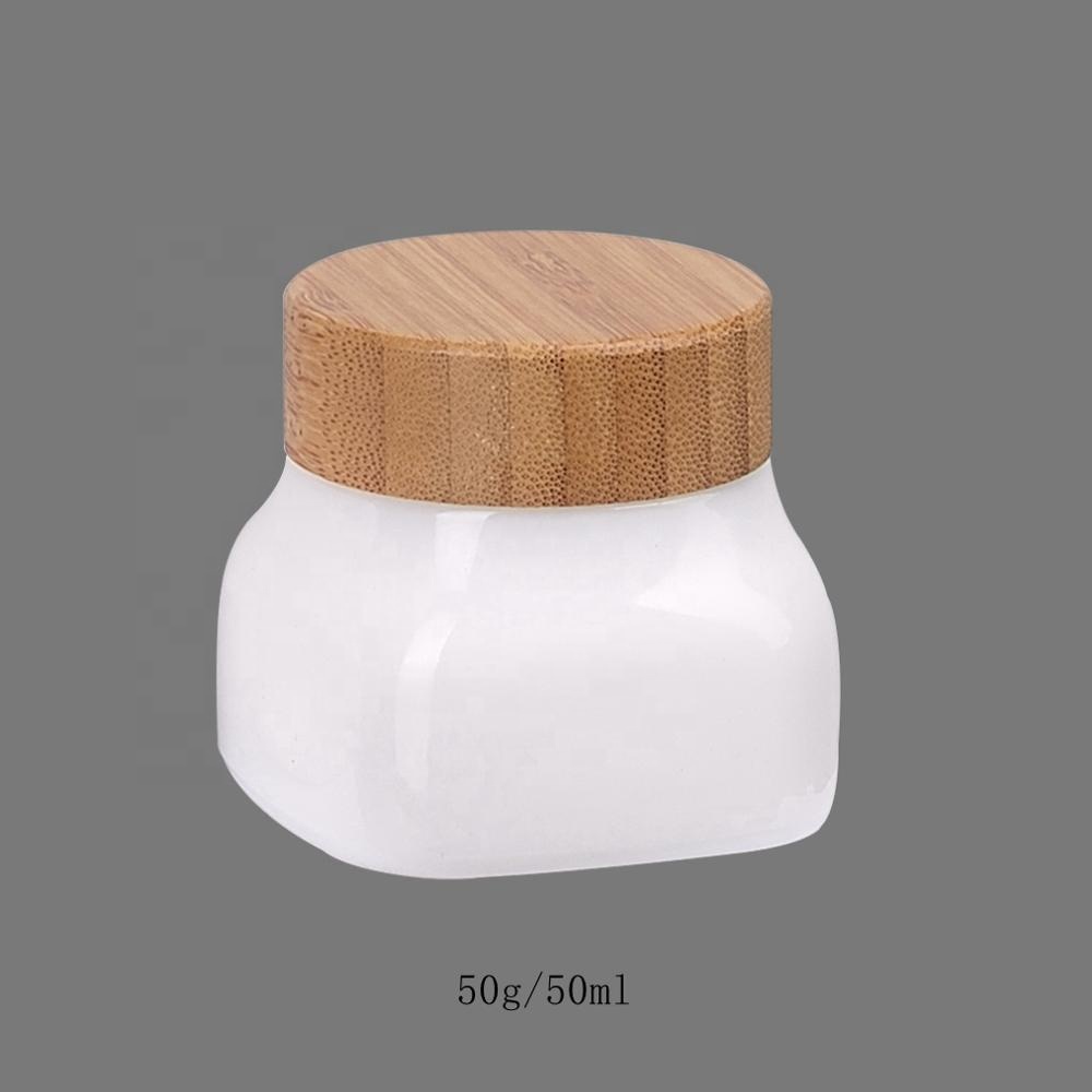 150ml opal white square opaque white glass jar skin care face cream cosmetic jars 150g glass jars with bamboo wooden lid