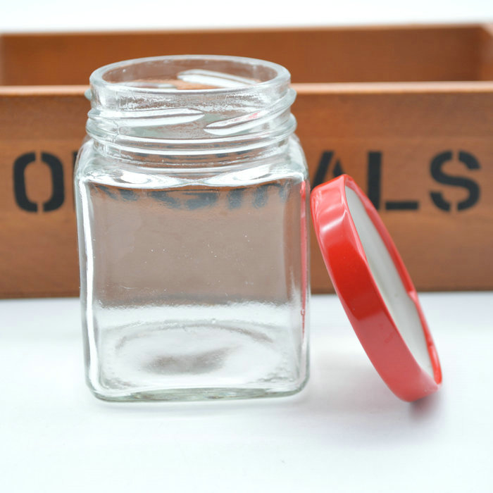 150ml square clear glass jar for jam and pickle with metal lid